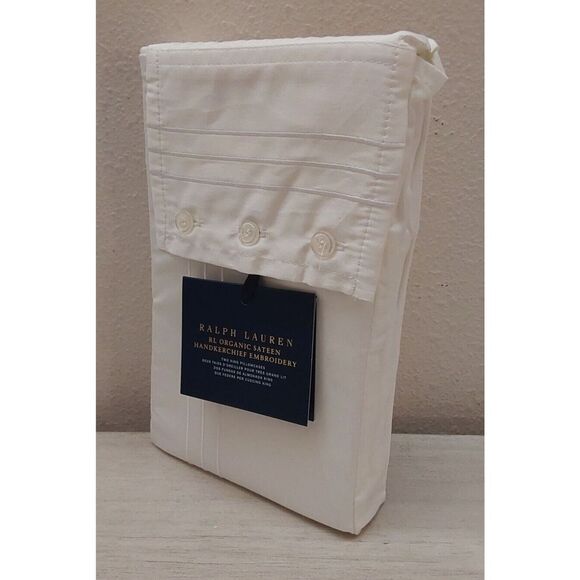 Ralph Lauren Organic Sateen HANDKERCHIEF EMROIDERY King Pillowcases Studio White - Picture 3 of 8